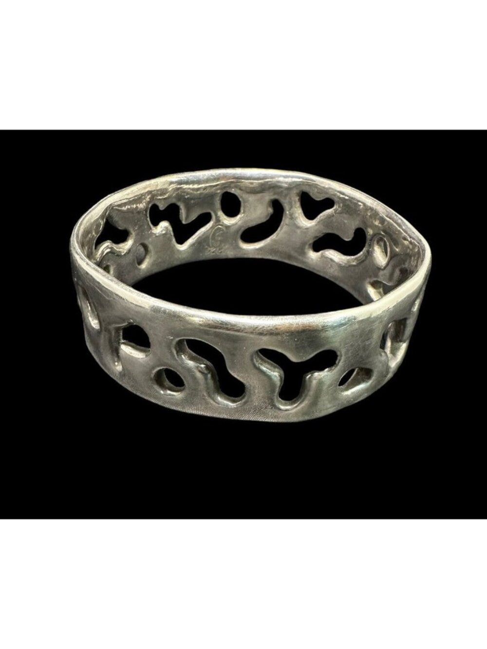 CJ Sterling Silver Geometric Cut Out Bangle Bracelet Intricate Rustic Wide